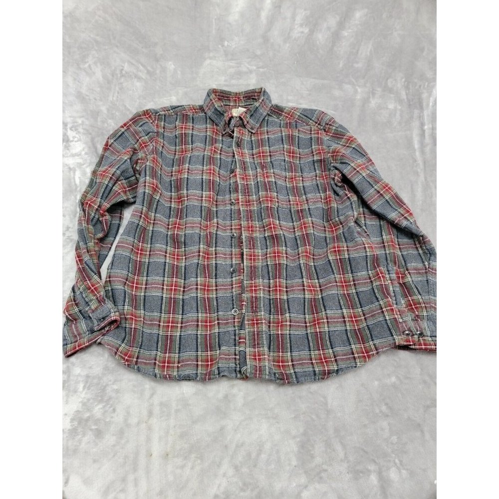 LL Bean Shirt Flannel Mens Large Button‎ Up Traditional Fit Green Red Blue Plaid